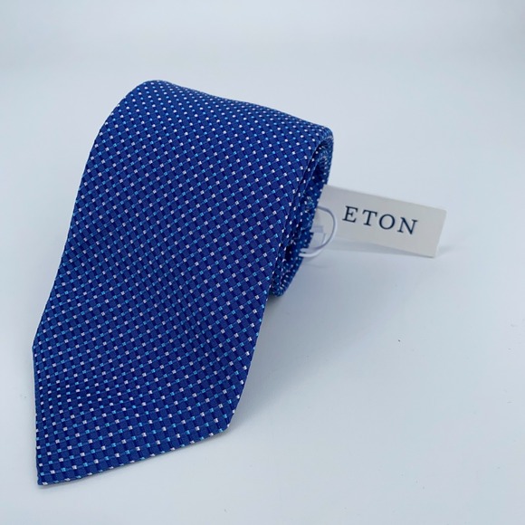 Eton Tie Mens One Size Blue Patterned Silk Classic Luxury Necktie Italy Made NWT